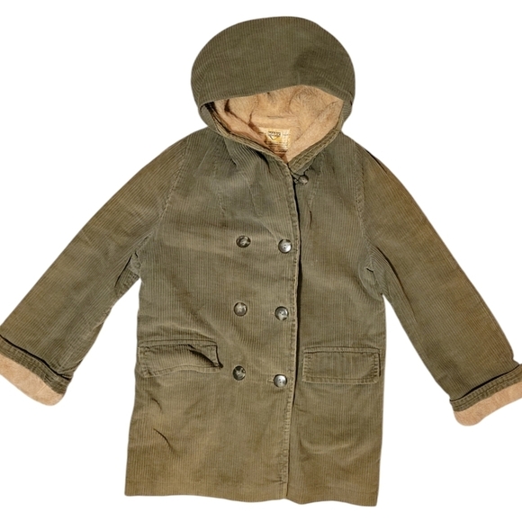 Vintage Burlington Mark V Corduroy Hooded Pea Coat Alpaca Warm Buttons Pockets - Picture 1 of 9